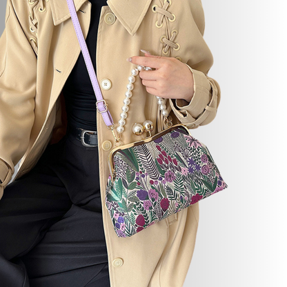 Bloemen clutch met parelketting voor dames – Alurelle