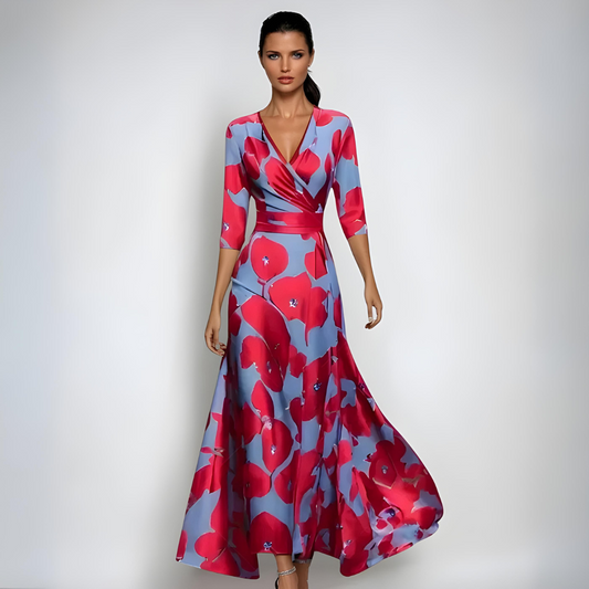 Wikkeljurk met bloemenprint en V-hals – Sophie