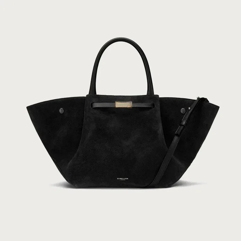 Suède tote bag met schouderriem en ruimte – Mondera