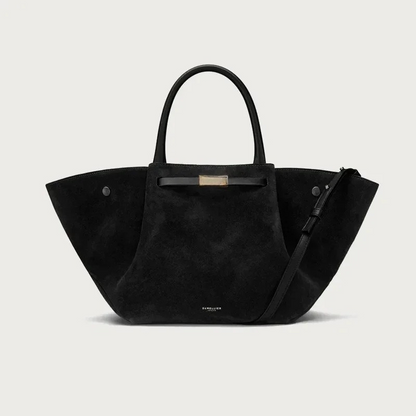 Suède tote bag met schouderriem en ruimte – Mondera