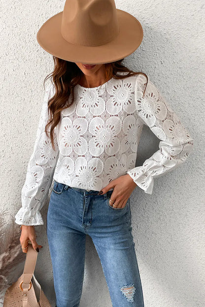 Witte bloemenblouse met trompetmouwen – Elise