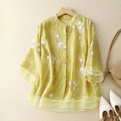 Broderie damesblouse luchtig katoen linnen stijl – Emilie