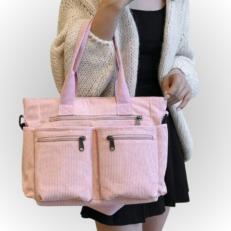 Corduroy schoudertas met laptopvak voor dames – Yulina