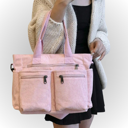 Corduroy schoudertas met laptopvak voor dames – Yulina