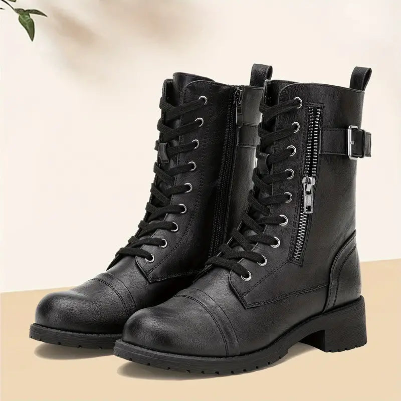 Trendy lace-up laarzen dames met rits en stevige zool – Valentina