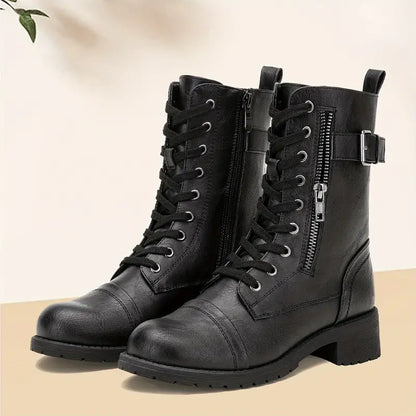Trendy lace-up laarzen dames met rits en stevige zool – Valentina