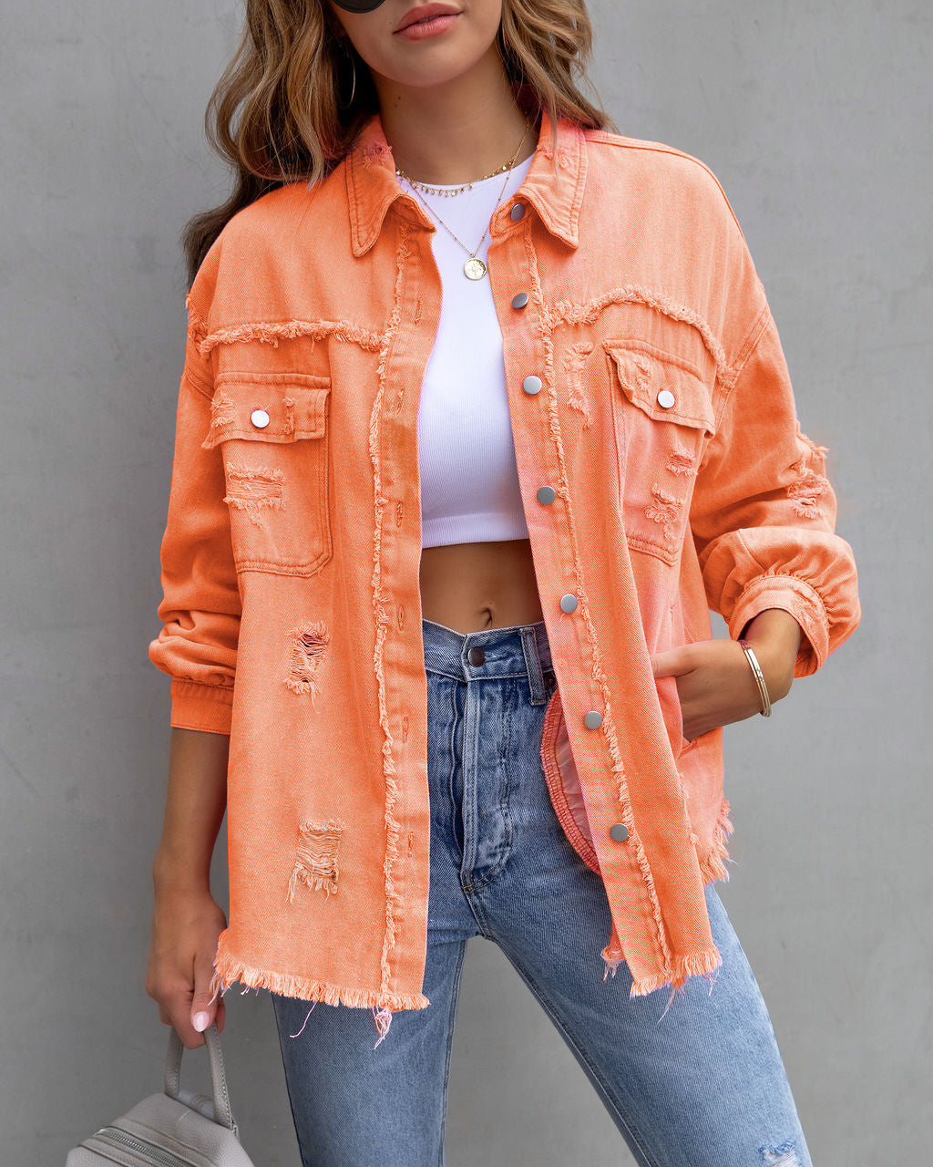 Oversized Denim Jas voor Dames met Ruwe Details – Jinxie