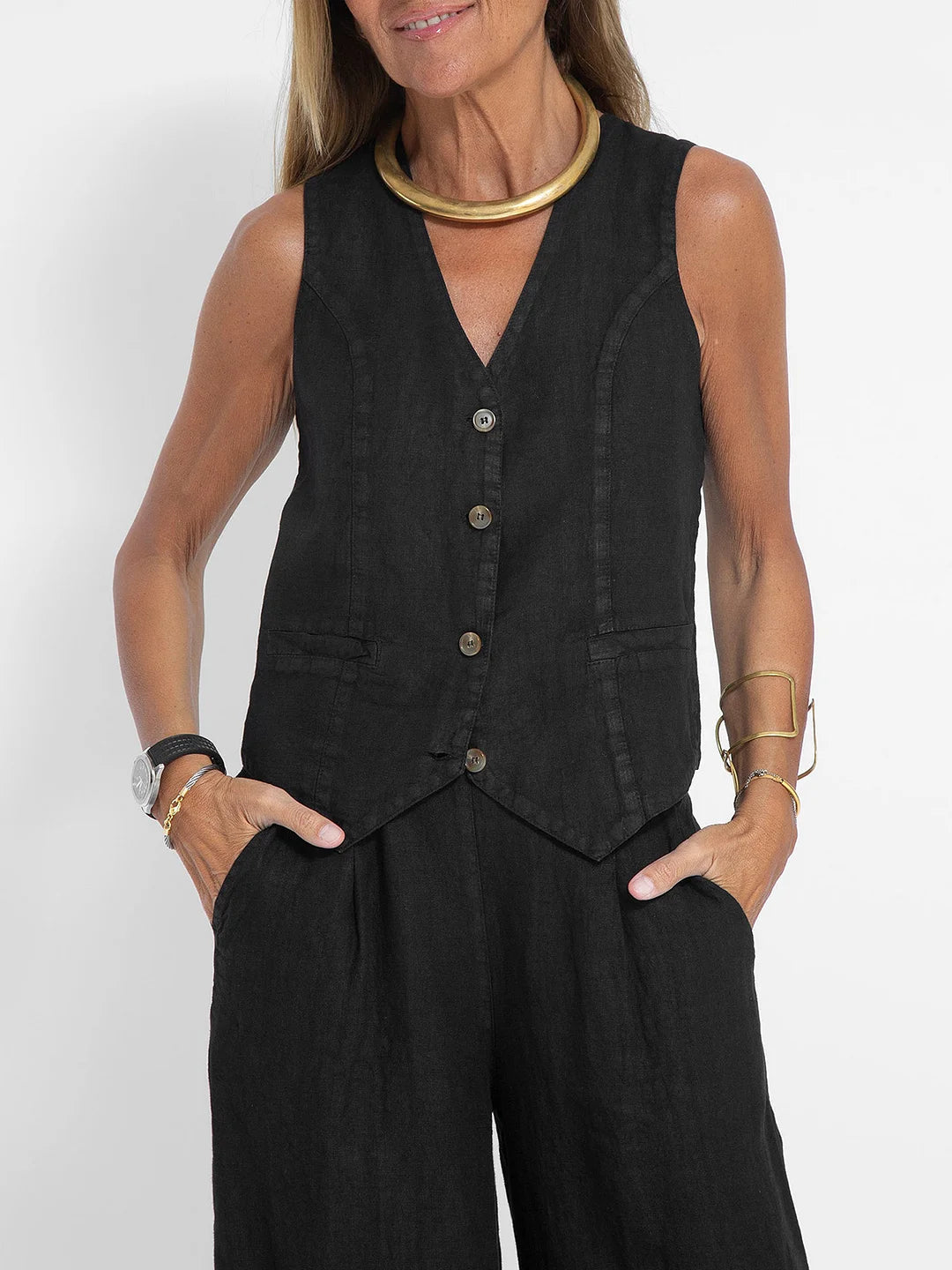 Twee-delige dames set vest en wijde broek – Ella