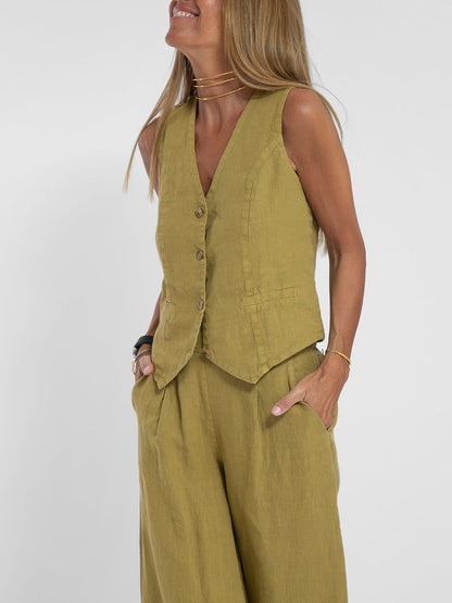 Twee-delige dames set vest en wijde broek – Ella