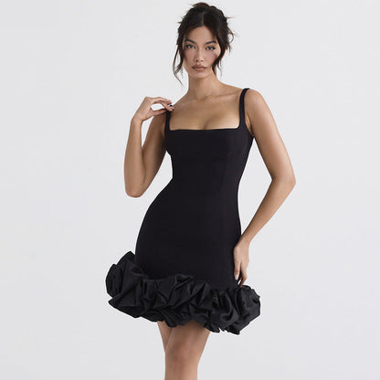 Mini jurk met ruches en rechte hals – Elin