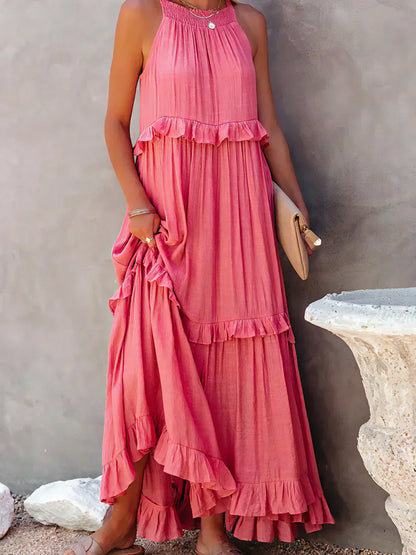 Maxi Halterjurk met Ruffles en Elegante Pasvorm – Sarah