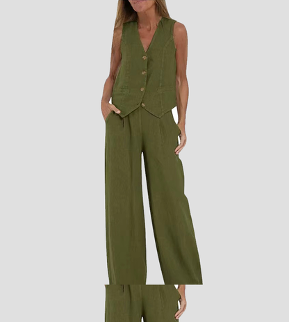 Twee-delige dames set vest en wijde broek – Ella
