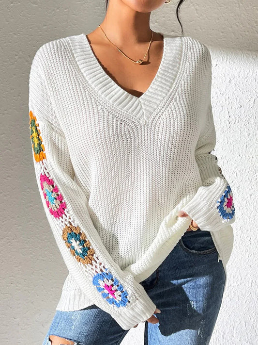Bloemetjes dames sweater met V-hals – Elodie