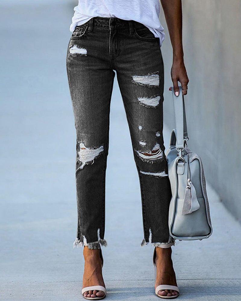 Slim-fit stretch jeans met subtiele scheuren – Naomi
