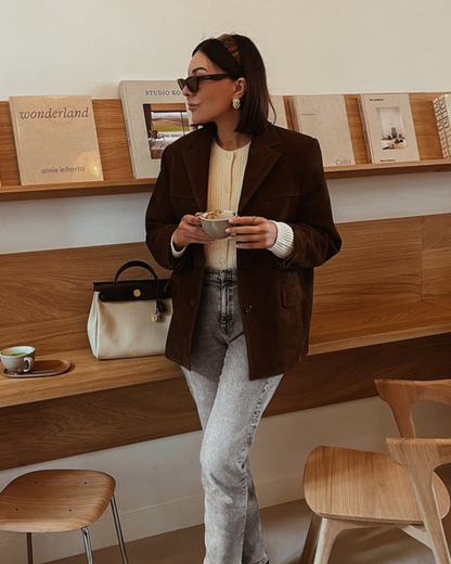 Vintage suède damesblazer met elegante pasvorm – Isabella