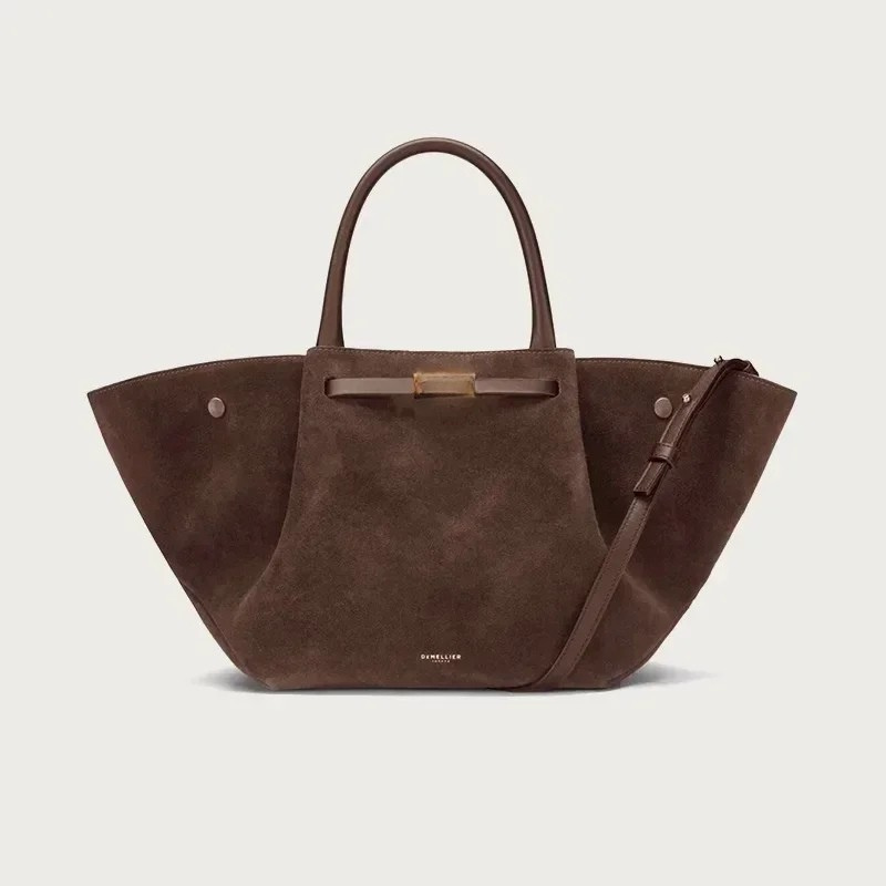 Suède tote bag met schouderriem en ruimte – Mondera