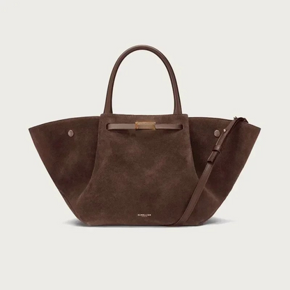 Suède tote bag met schouderriem en ruimte – Mondera