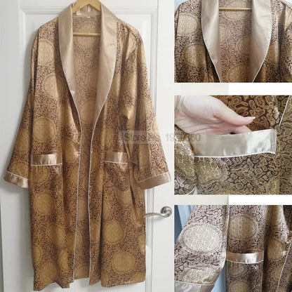 Luxe Satijnen Badjas met Gouden Print voor Ontspanning – Luca