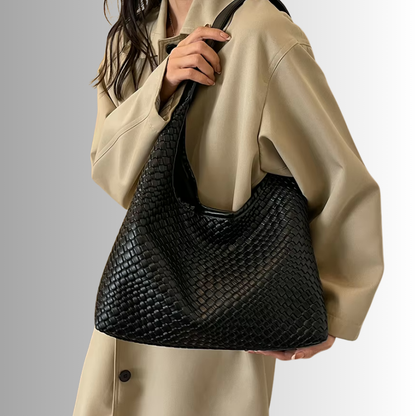 Gevlochten vegan tote bag met pouch voor dames – Alvaya