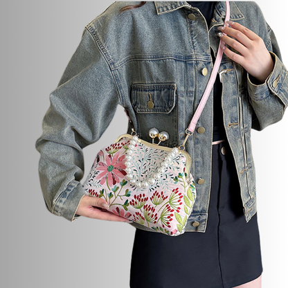 Bloemen clutch met parelketting voor dames – Alurelle