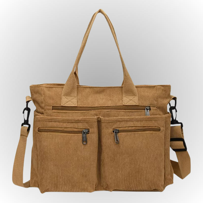 Corduroy schoudertas met laptopvak voor dames – Yulina