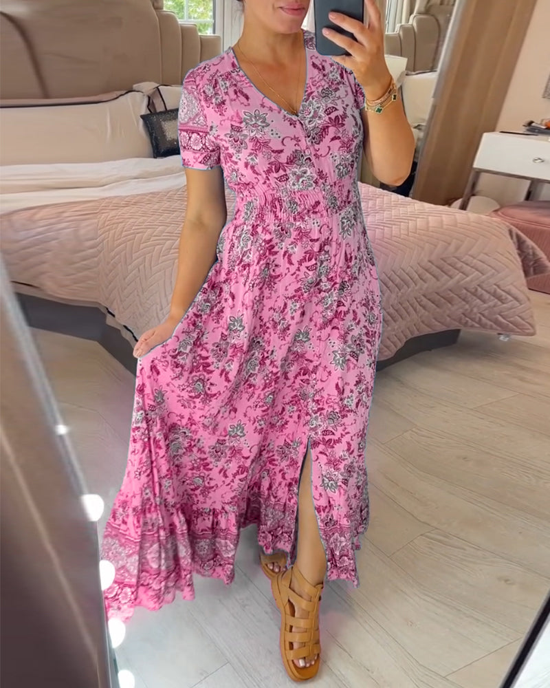 Maxi Bloemenjurk V-Hals Zomerlook Elegant – Yara