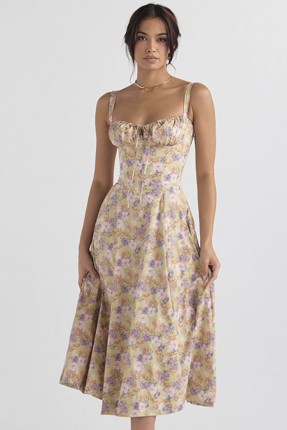 Shaping bloemenjurk midi met taille accent dames – Clarisse