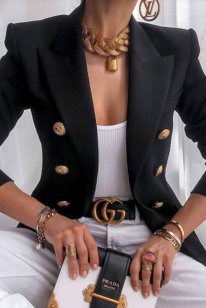 Dubbelrijige Blazer Met Gouden Knopen – Wanya