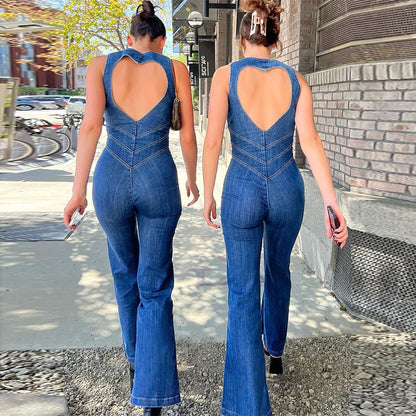 Denim jumpsuit met open rug voor dames – Roxanne