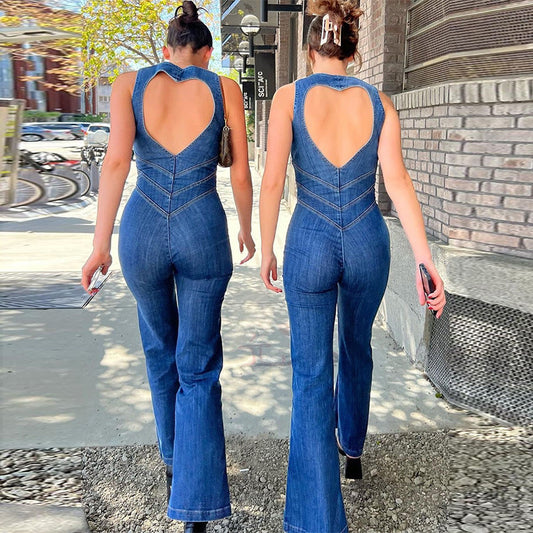 Denim dames jumpsuit met hartdetail en romantische twist – Rovina