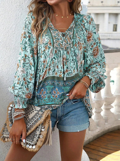 Bloemen Blouse Dames Elegant Geplooid Design – Elissia