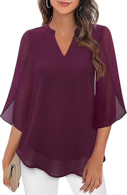 Luxe gelaagde damesblouse met elegante V-hals – Sophie