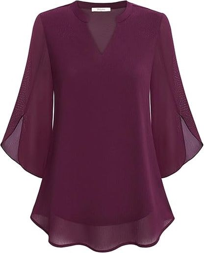 Luxe gelaagde damesblouse met elegante V-hals – Sophie
