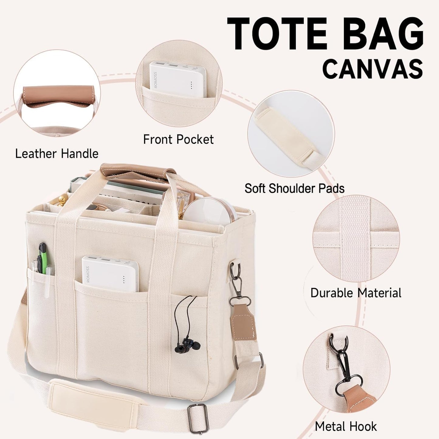 Canvas shopper tas voor dames met ruimte – Solari