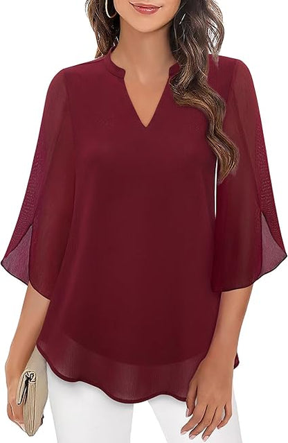 Luxe gelaagde damesblouse met elegante V-hals – Sophie