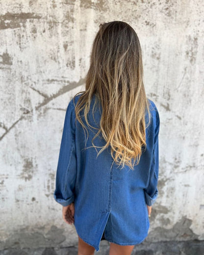 Dames denim jas relaxed fit blauw knopen stijl – Elvarra