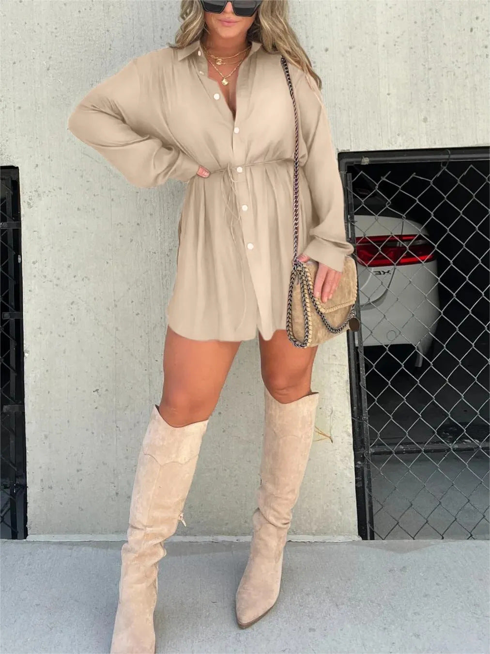 Blousejurk met ingebouwde short en ceintuur dames – Marisse