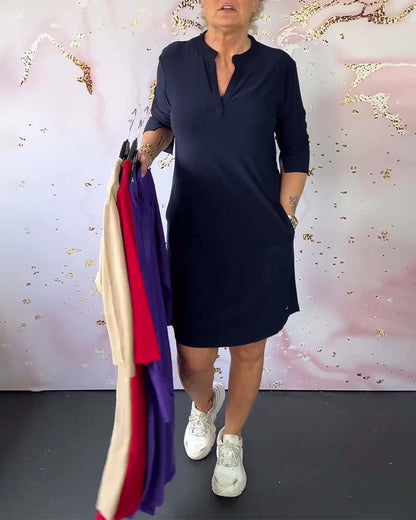 Dames jurk V-hals elegant ademend kreukvrij – Elvarine