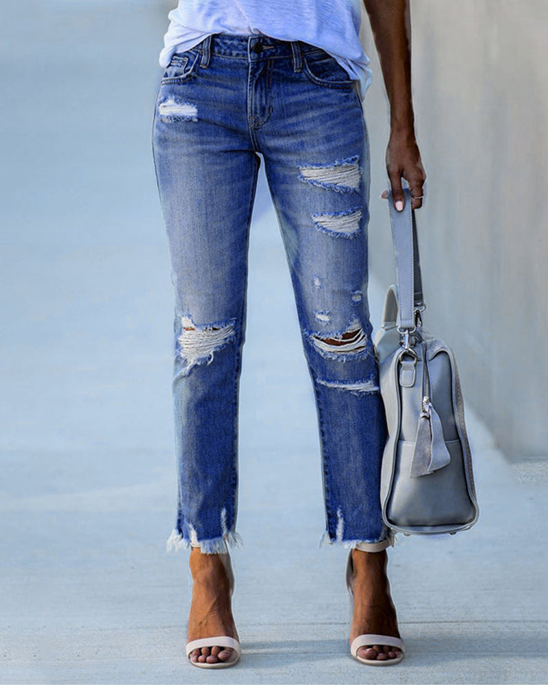 Slim-fit stretch jeans met subtiele scheuren – Naomi