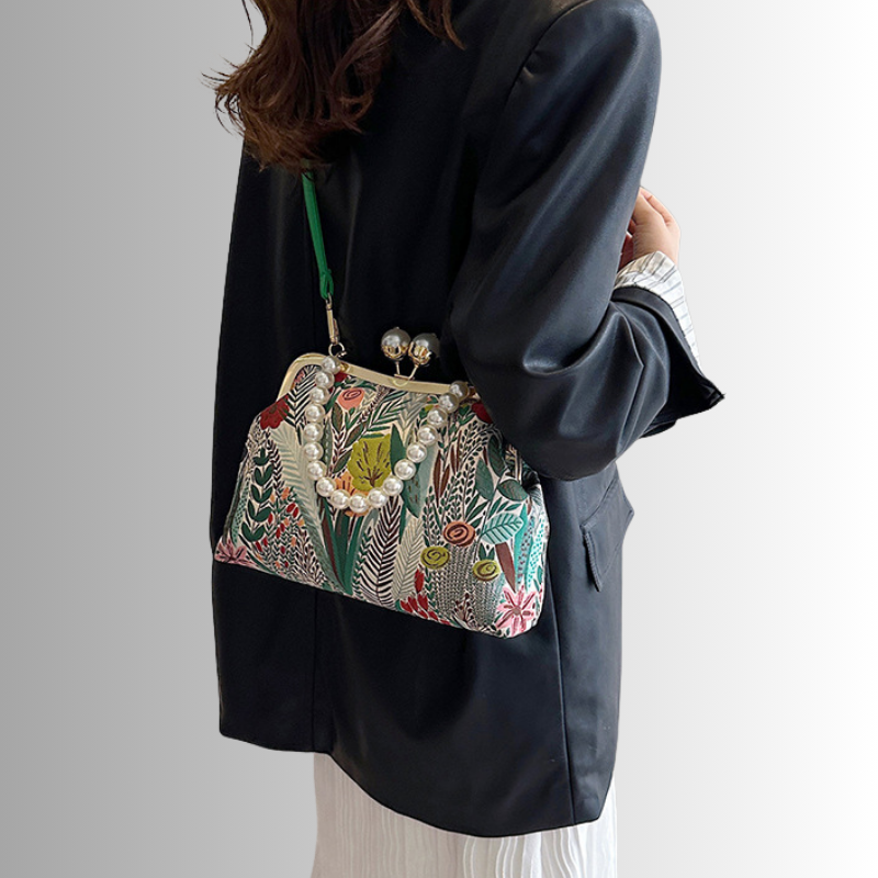 Bloemen clutch met parelketting voor dames – Alurelle