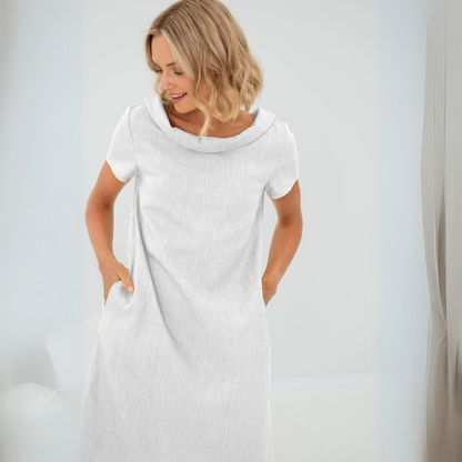 Linnen Katoenen Jurk Dames Elegant Tijdloos – Alina
