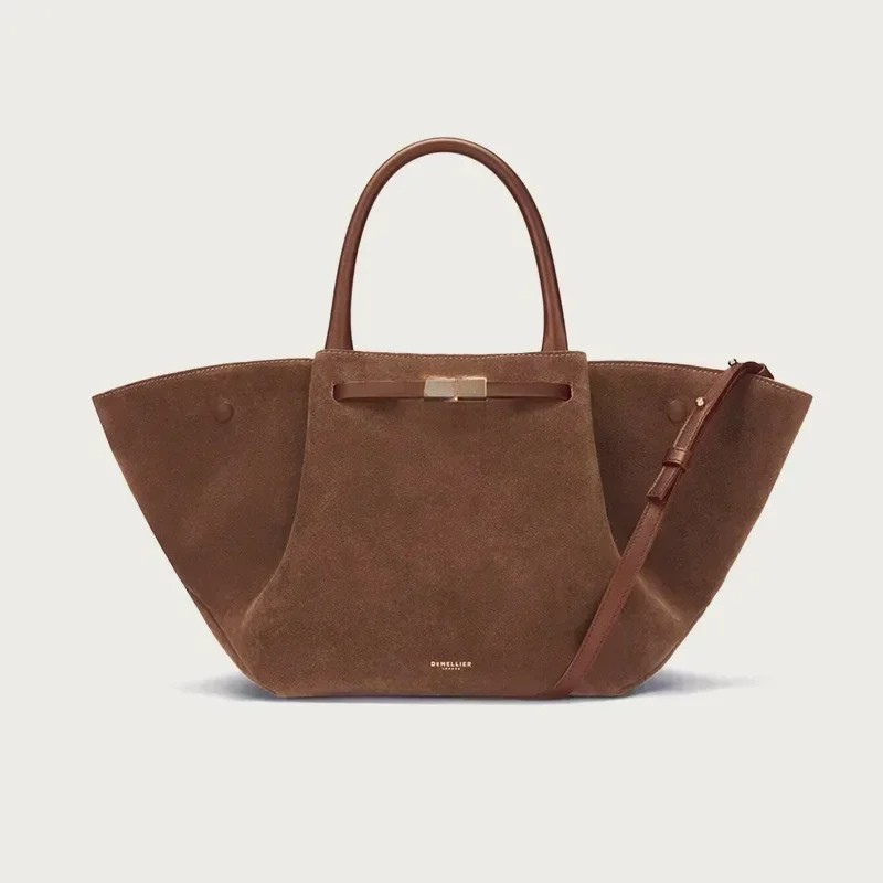 Suède tote bag met schouderriem en ruimte – Mondera