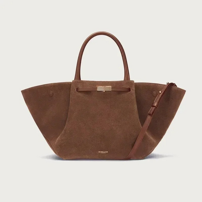 Suède tote bag met schouderriem en ruimte – Mondera