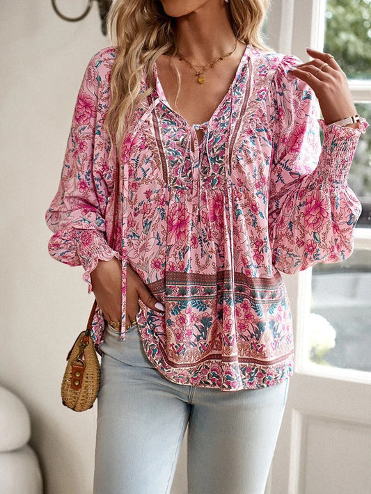 Bloemen Blouse Dames Elegant Geplooid Design – Elissia