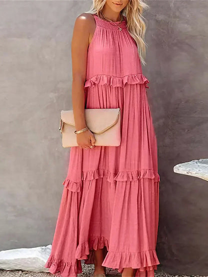 Maxi Halterjurk met Ruffles en Elegante Pasvorm – Sarah