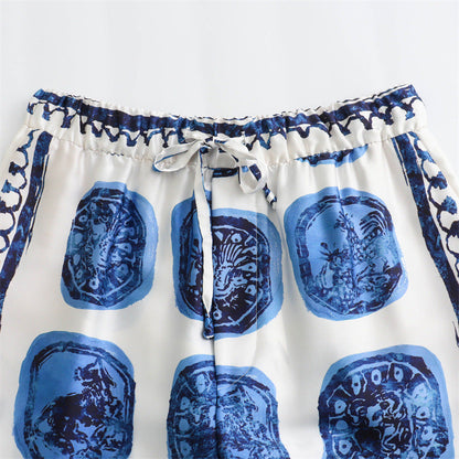 Blouse en broek set met Delfts blauwe print – Noor