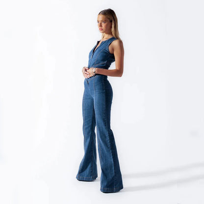 Denim dames jumpsuit met hartdetail en romantische twist – Rovina