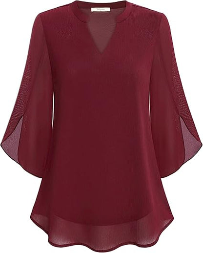 Luxe gelaagde damesblouse met elegante V-hals – Sophie