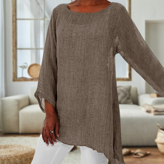 Chique linnen blouse met lange mouwen en ronde hals – Emilia