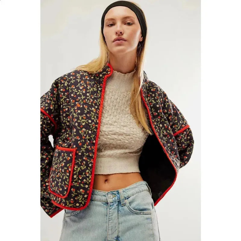 Gewatteerde oversized jas met print voor dames – Elif